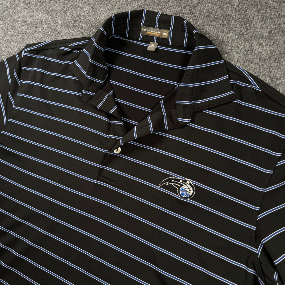 Peter Millar Summer Comfort Polo Orlando Magic Shirt Mens Medium Black Striped